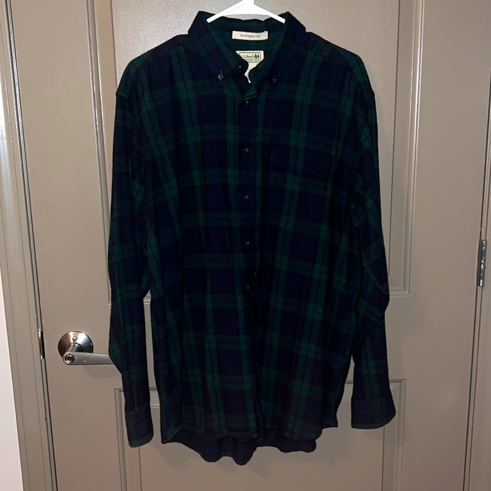 L.L. Bean scotch plaid flannel shirt, traditional fit. Black watch color